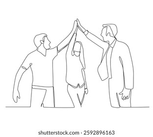 A community high-fiving each other. Community concept continuous one-line drawing.