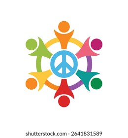 Community Holding Hands Around Peace Symbol