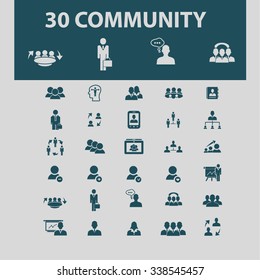 community, human resources, management icons, signs vector concept set for infographics, mobile, website, application
