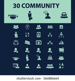 community, human resources, management icons, signs vector concept set for infographics, mobile, website, application
