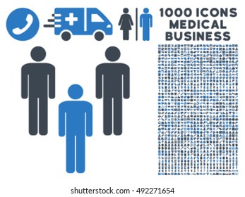 Community icon with 1000 medical business smooth blue vector pictograms. Collection style is flat bicolor symbols, white background.