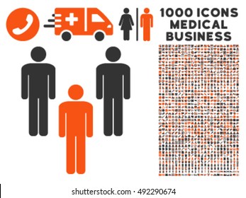 Community icon with 1000 medical business orange and gray vector design elements. Collection style is flat bicolor symbols, white background.