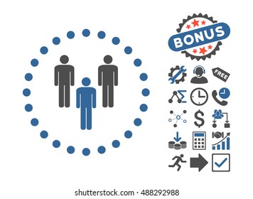 Community icon with bonus pictures. Vector illustration style is flat iconic bicolor symbols, cobalt and gray colors, white background.