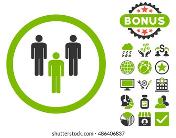 Community icon with bonus symbols. Vector illustration style is flat iconic bicolor symbols, eco green and gray colors, white background.