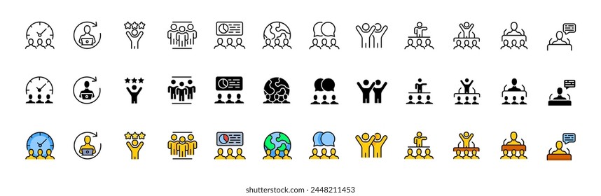Community icon collection. Performance icons. Linear, silhouette and flat style. Vector icons