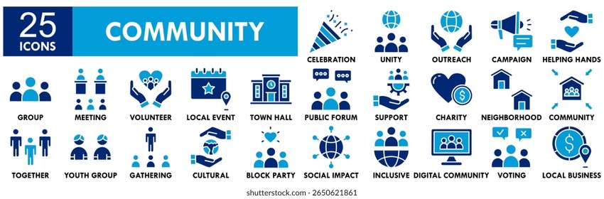 Community icon collection set. Containing design team, group, teamwork, support, together