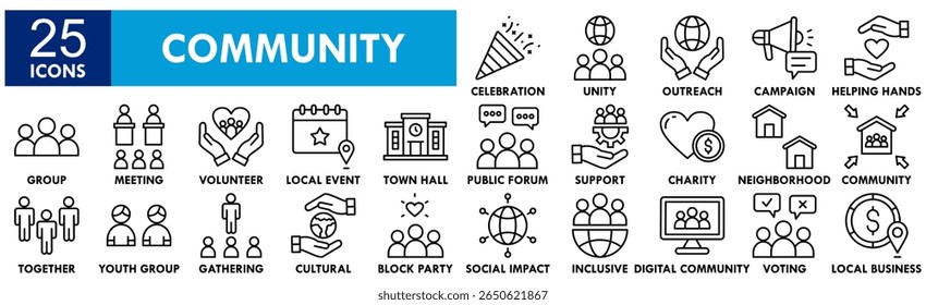 Community icon collection set. Containing design team, group, teamwork, support, together