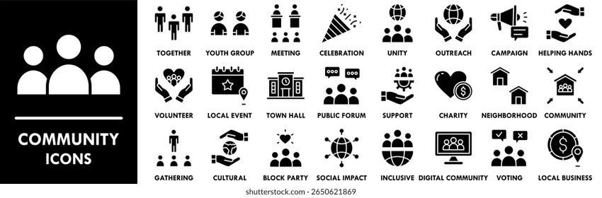 Community icon collection set. Containing design team, group, teamwork, support, together
