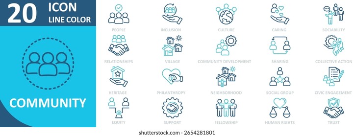 Community icon collection set outline color