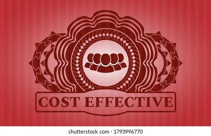 Community icon and Cost effective text red color badge. Bars luxurious background. Artistic illustration. 
