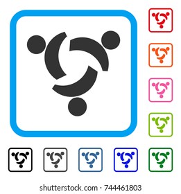 Community icon. Flat gray iconic symbol in a blue rounded squared frame. Black, gray, green, blue, red, orange color versions of Community vector. Designed for web and application user interface.