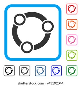 Community icon. Flat grey iconic symbol inside a light blue rounded rectangular frame. Black, gray, green, blue, red, orange color variants of Community vector. Designed for web and app UI.