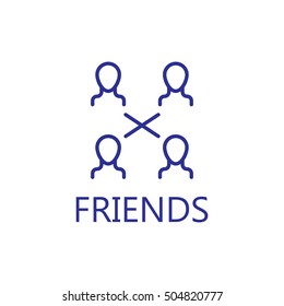 Community icon. Friends line icon. High quality outline pictigram for design website or mobile app. Vector thin line illustration of friends, community.