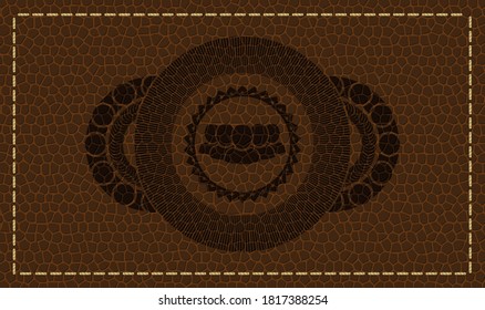 Community icon inside leather emblem. Wallet fashionable background. Artistic illustration. 