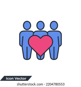 ilustración vectorial del logotipo de icono de comunidad. plantilla de símbolo de usuario y corazón para colección de diseño gráfico y web
