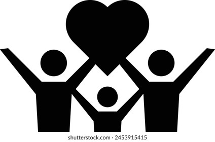 Community icon, people with heart symbol for charity, love, unity and harmony society in a glyph pictogram illustration