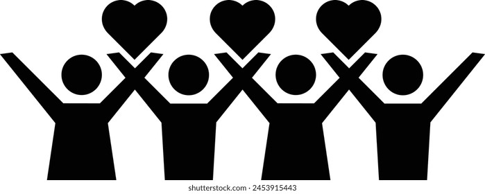 Community icon, people with heart symbol for charity, love, unity and harmony society in a glyph pictogram illustration