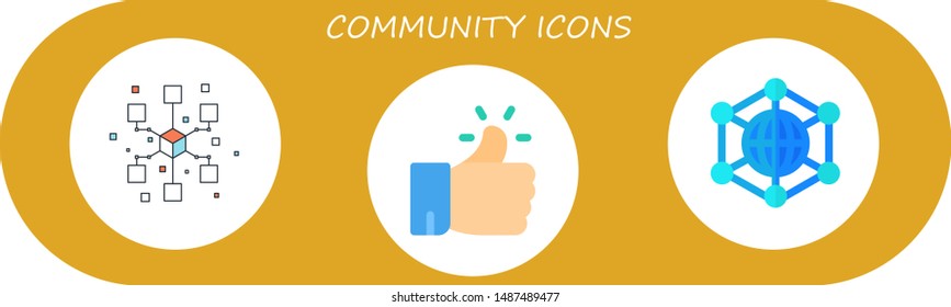 community icon set. 3 flat community icons.  Collection Of - networking, like, network