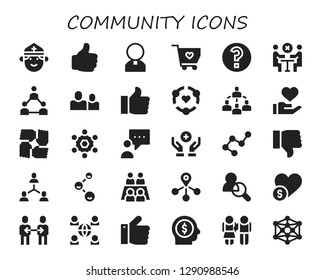  community icon set. 30 filled community icons. Simple modern icons about  - Priest, Like, Solidarity, Question, Meeting, Teamwork, Friends, Friendship, Connected, Donation, Team