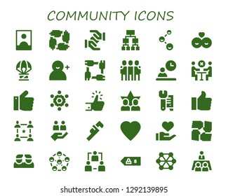  community icon set. 30 filled community icons. Simple modern icons about  - Influencer, Teamwork, Solidarity, Structure, Friends, Humanitarian, Add user, Unity, Employee, Meeting
