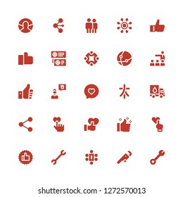 community icon set. Collection of 25 filled community icons included Wrench, Meeting, Thumbs up, Like, Network, Donation, Characters, Friend, Connect, Teamwork, Coworkers, User