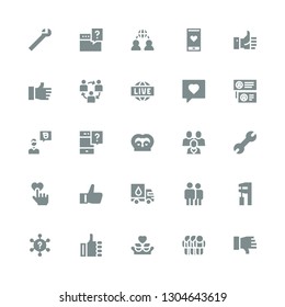 community icon set. Collection of 25 filled community icons included Dislike, Friendship, Friends, Like, Question, Wrench, Coworkers, Donation, Friend, Teamwork, Live, Likes, Network