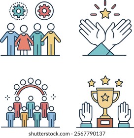 Community icon set. Collection of people, team, partnership, success and more. Vector illustration. Easily changes to any color.