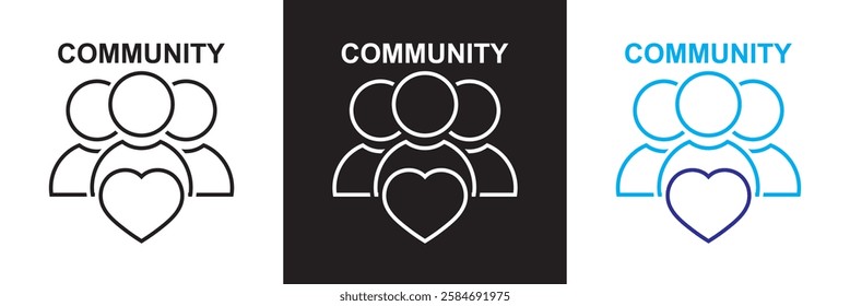 Community icon set. Containing people, relationships, friendship, social, diversity, village, support and community  icons. isolated on white and black background. vector illustration. EPS10