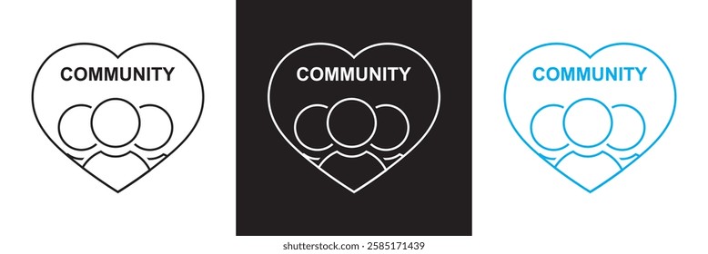 Community icon set. Containing people, relationships, friendship, social, diversity, village, support and community  icons. isolated on white and black background. vector illustration. EPS10