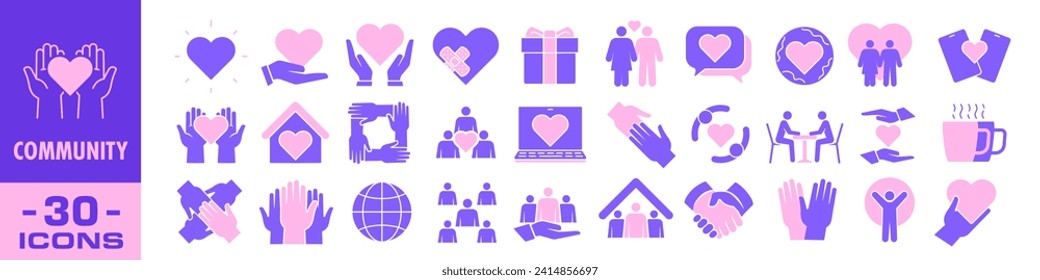 Community icon set. Flat style.