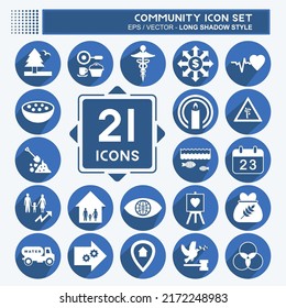Conjunto de iconos de la comunidad. adecuado para el símbolo Educación. estilo de sombra larga. diseño simple editable. vector de plantilla de diseño. ilustración de símbolo simple