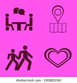 community icon set with talking people, pedestrian people and location on map vector illustration
