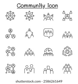 community icon set in thin line style