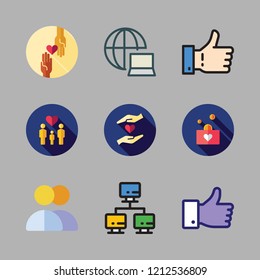 community icon set. vector set about social services, donation, like and group icons set.