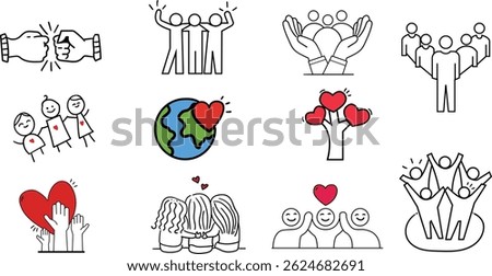 community icon set,Together doddle drawing set with little hearts,Hand drawn collection set,community icon set. 