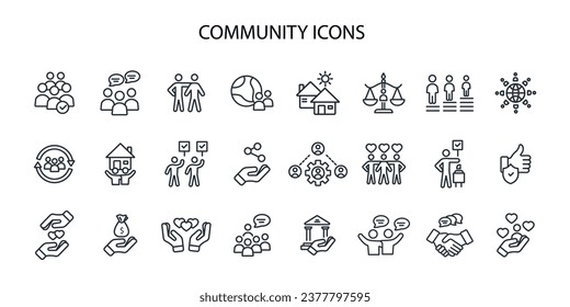 Conjunto de iconos de la comunidad.vector.Curso editable.Signo de estilo lineal para utilizar diseño web,logotipo.Ilustración de símbolo.