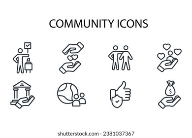 Community icon set.vector.Editable stroke.linear style sign for use web design,logo.Symbol illustration.