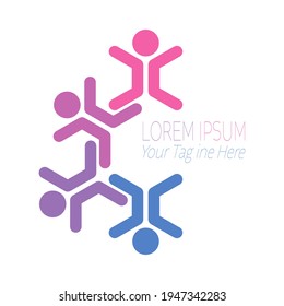 Community icon, social networks, team of friends. Stock vector illustration isolated on white background. Flat design.