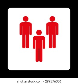 Community icon. Vector style is red and white colors, flat rounded square button on a black background.