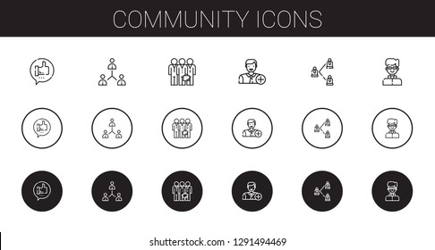community icons set. Collection of community with like, network, teamwork, add user, priest. Editable and scalable community icons.