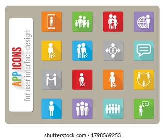 Iconos comunitarios fijados en diseño plano con sombra larga