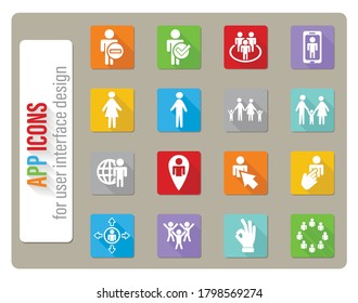 community icons set in flat design with long shadow