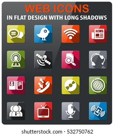 community icons set in flat design with long shadow