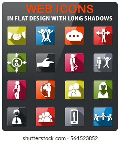 community icons set in flat design with long shadow