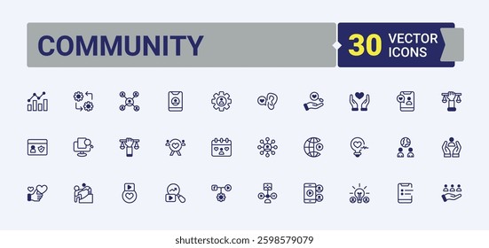 Community icons set. Includes symbols for society, friends, support, care, team and more. Social icons set. Vector illustration in modern line and solid style icons.