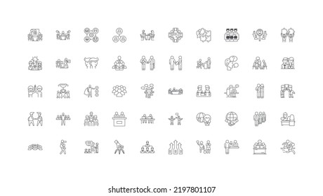 Community ideas, linear icons, line signs set, vector collection