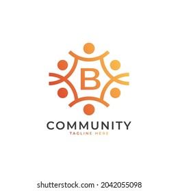 Logo De La Letra Inicial De La Comunidad B Relacionando Personas. Forma Geométrica Colorida. Elemento de plantilla de diseño de logotipo de vectores planos.