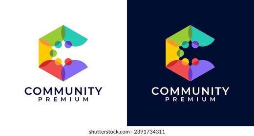 Community Initial Letter C Logo design. Colorful abstract teamwork logo design. Initial Letter C, U, peoples, kids, unity, community, business, discuss, teamwork logo design vector template. 