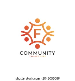 Community Initial Letter F Connecting People Logo. Colorful Geometric Shape. Flat Vector Logo Design Template Element.