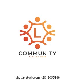 Community Initial Letter L Connecting People Logo. Farbige geometrische Form. Flaches Vectorlogo-Design-Vorlagenelement.